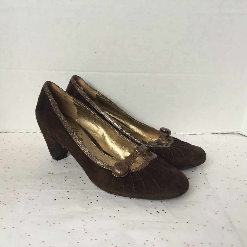 Sam Edelman Brown Suede Ruched Pump Button - 7.5 - Picture 1 of 8